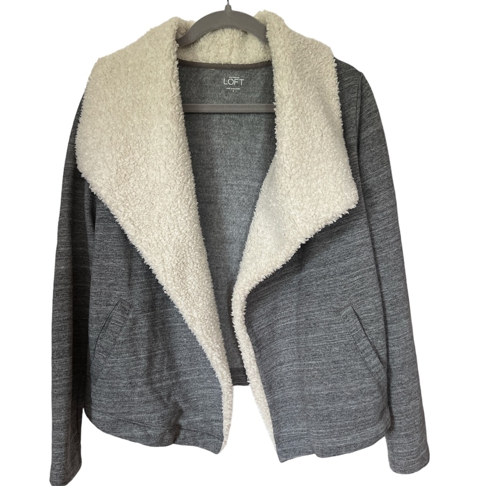 LOFT gray Sherpa collar cardigan